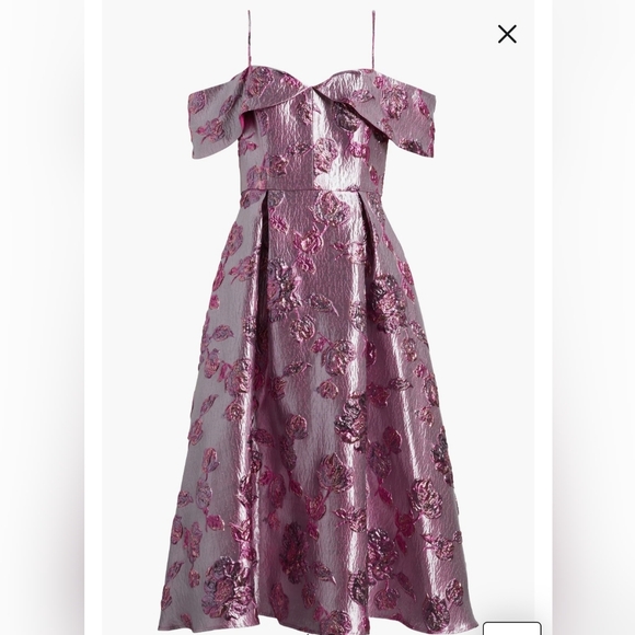 Beaded Floral Jacquard Cold Shoulder Cocktail Dress - Picture 4 of 7